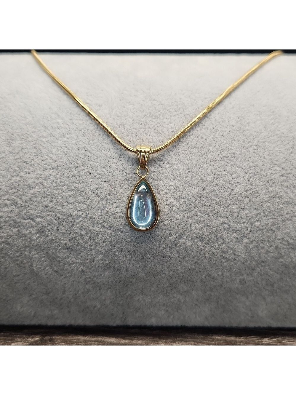 18k Gold Plated Stainless Steel Sky Blue Cat Eye Resin Pendant Chain Necklace